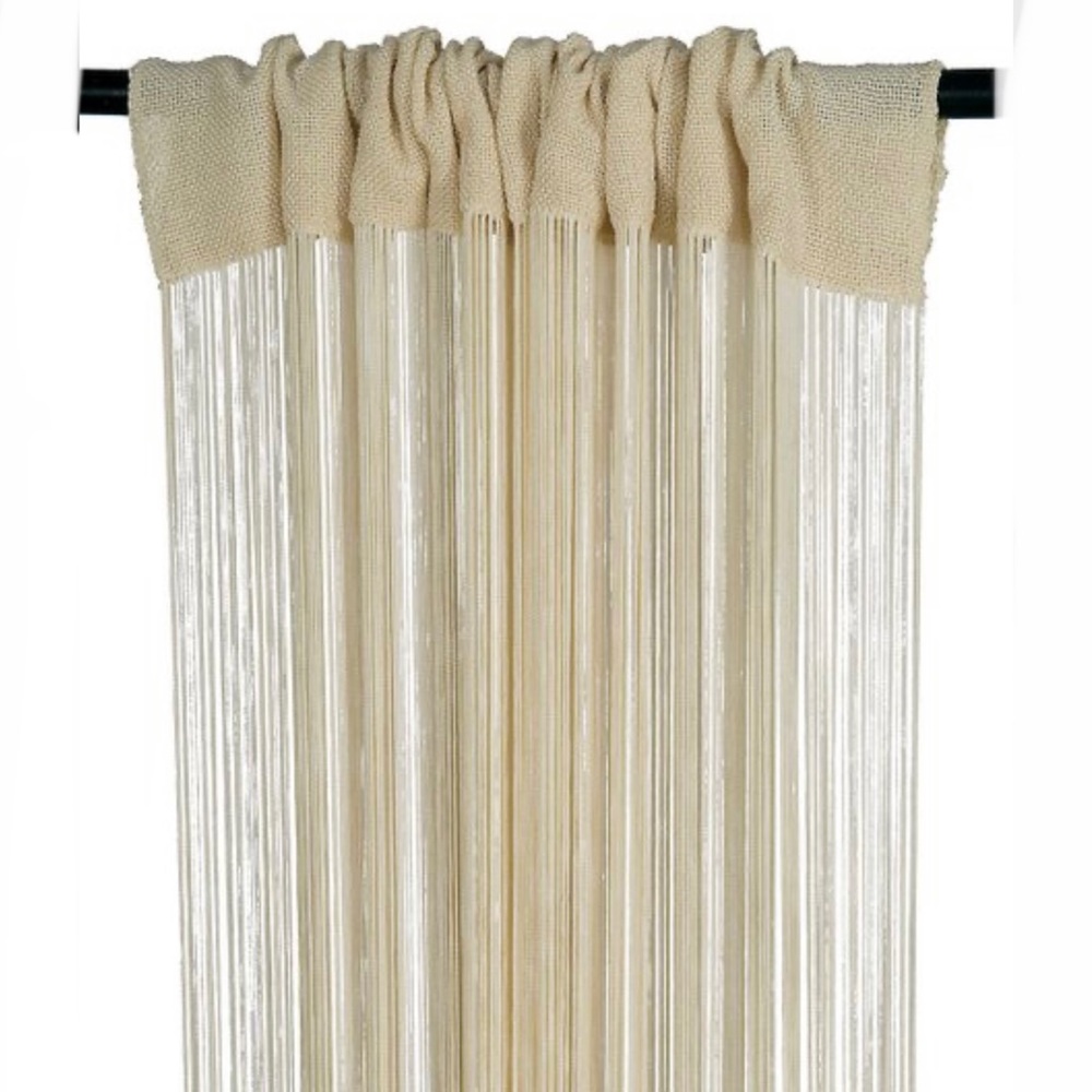 KARMA LIVING Bone White Fringe Boho Thread Fringe Curtain Panel 36” X 88”.